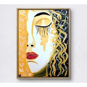 WS original golden girl painting 14X11 canvas expressionist modern wall art